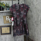 Vince Camuto Women's Jacquard Fit & Flare Puff-Sleeve Dress Wine Red Multi 12