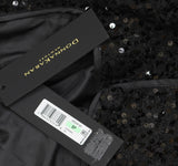 Donna Karan Petite Square-Neck Sequinned Button Down Belted Dress Black 8P
