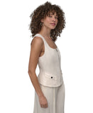 DKNY Weathered Twill Zip-Front Vest P5ETTB77 Coconut Off White M