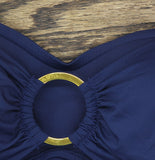 Bleu Rod Beattie Draped Bandini Swimsuit Top with Ring Detail Midnight Blue 10