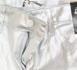 Art Class Girls High-Rise Baggy Metallic Wide Leg Denim Pant Silver Gray 14