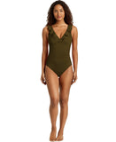 Lauren Ralph Lauren Ruffle Surplice One-Piece Swimsuit Dark Olive Green 10