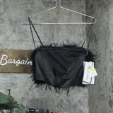 Alex & Sophia Juniors Strapless Zip-Back Feather-Front Top 2KEZ556E Black M