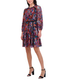Vince Camuto Womens Novelty Metallic Chiffon Fit & Flare Dress Red Multi 2