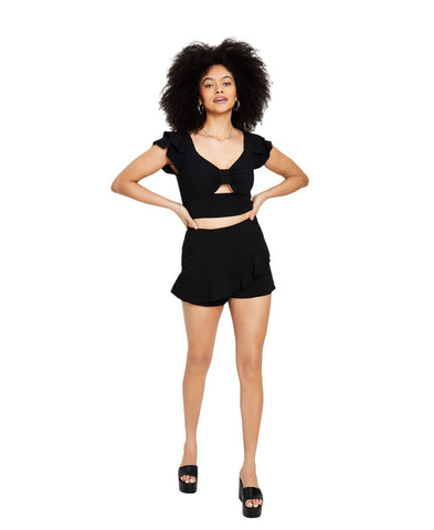 Bar III Womens Ruffled-Sleeve Crop Top Deep Black 12