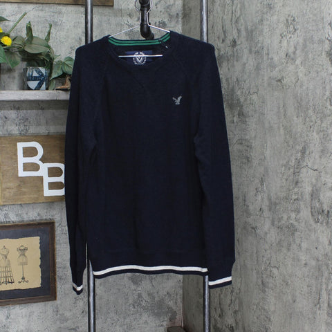 American Eagle Outfitters Mens Cotton Knit Pullover Sweater Navy Blue L