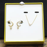 Kendra Scott Pave Heart Pendant Necklace Huggie Earring Set 2pc Gold / Clear 19"
