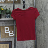 Polly & Esther Juniors Solid Scoop-Neck Skimmer Top Burgundy Red L