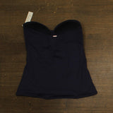 Anne Cole Womens Solid Twist Front Shirred Bandeau Tankini Swim Top Navy Blue XL