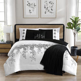 Mainstays 5-Piece Embroidered Comforter Set 95624 White / Black Full / Queen
