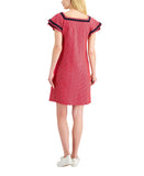 Charter Club Womens Knit Crochet Trim Flutter-Sleeve Dress Red Barn Combo L