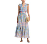 Bell Womens Silk Blend Annabelle Maxi Dress BELLSP25-1 Blue / Yellow Print M