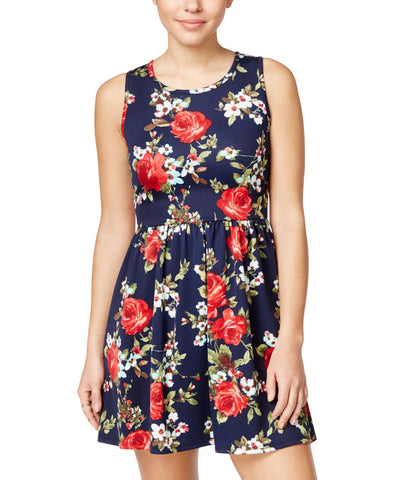 Crystal Doll Juniors Floral Skater Fit & Flare Dress 2682475 Navy Blue S