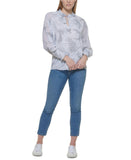 Calvin Klein Womens Long Sleeve Printed Ruffle Collar Blouse M2TAZ691