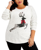 Karen Scott Womens Plus Size Sequin Reindeer Sweater 100113793WN Gray Multi 1X