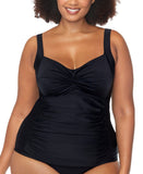 Raisins Sweetheart Ruched Tankini Swim Top with Adjustable Straps Black 18W