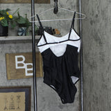 Cupshe Scoop Neck Cutout Back Hook Mesh One Piece Swimsuit Black / White M