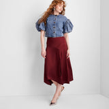 Future Collective Womens Holiday Flowy Satin Midi Skirt 92248804 Burgundy Red XS