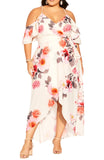 City Chic Size Wrap Cold Shoulder Maxi Dress Bashful Bloom Ivory White Multi 14W