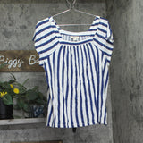 Style & Co. Square Neck Lightweight Striped Shirt Top Royal Blue / White XL