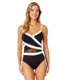 Anne Cole Womens Mesh Around Mesh Insert One Piece Swimsuit Black / White 8