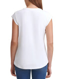 Calvin Klein Women's T-Shirt Silver Button Detailing Tee M1TH0807 Soft White L