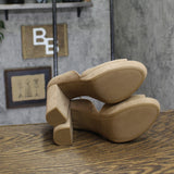 Sun + Stone Reeta Block Heel Platform Sandals 10008570800 Stone Gray Brown 10M