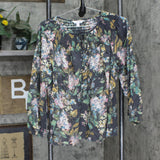 LC Lauren Conrad Womens Tie Front Woven Blouse Shirt Top Gray Floral M