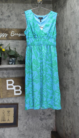 Adrianna By Adrianna Papell Neck Floral-Print Smocked-Waist Dress Blue / Green 8