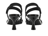 Anne Klein Square Toe Dress Sandals with Kitten Heel JUST03F9 Black Stretch 8M