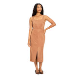 Future Collective Womens 90's Suede Midi A-Line Dress 94642519 Brown M