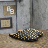 A New Day Womens Channing Studded Slip On Mule Flats Jet Black / Gold 6.5M