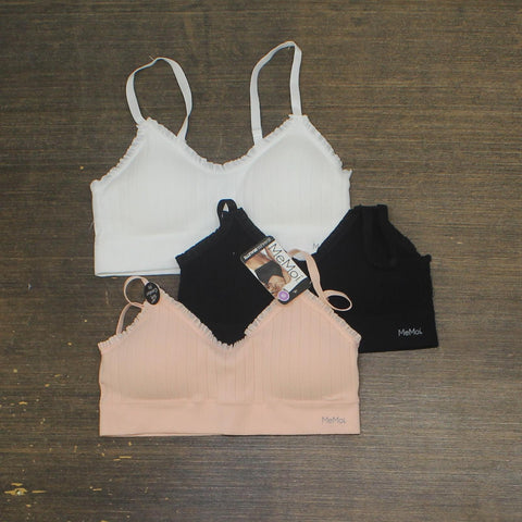 MeMoi Womens 3-Pack Seamless Padded Ribbed Bralette Pink Multi S