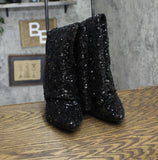 A New Day Womens Abba Sequin Foldover Tall Boots 91636693 Black 8M