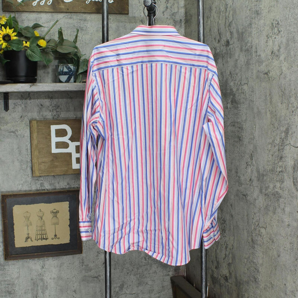 Bugatchi Mens Classic Fit Striped 100% Cotton Dress Shirt Blue Pink Mu –  Biggybargains