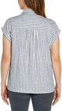 Orvis Womens Linen Blend Button Up Shirt 1758407 Blue Stripe 2XL
