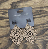Madison Tyler Open Faux Leather Fishhook Earrings Rose Gold / Tan Brown 2.5"