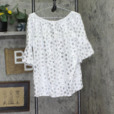 Michael Michael Kors Womens Plus Size Metallic-Print Flare-Sleeve Top White 1X