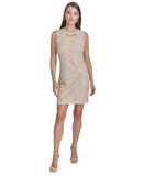 Halston Womens Tweed Chain-Trim Shift Dress HD4JMB8T Oatmeal Brown 14