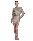 BCBG Womens Sequin Detail Striped Boat Neck Dress BD5E5180 Champaign Brown 10