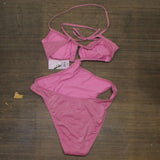 Wild Fable Womens Cut Out One Piece Swimsuit Pink Lurex L