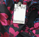 Kensie Womens Floral Jacquard A-Line Dress Cold Shoulder KDTP3014 Black Multi 6