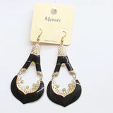Melody Womens Fashion Enamel Filigree Teardrop Earrings Gold / Black 3.5"