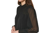 Calvin Klein Womens Long Sleeve Mock Neck Smocked Blouse Black XL