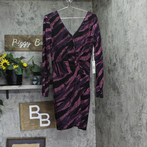 Siena Womens Metallic Side-Twist Long-Sleeve Dress SATN1869 Purple Multi 14