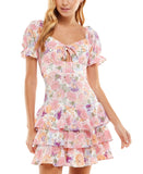 City Studios Juniors Tiered Tie-Bodice Dress Pink Multi 3