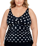 Swim Solutions Control V-Neck Polka Dot Tankini Top Vintage Dotty Black 16W