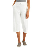 Karen Scott Sport Womens Petite Knit Drawstring Capri Pants White PL