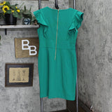 DKNY Green Zippered Cap Sleeve V Neck Short Sheath Cocktail Dress Green 10