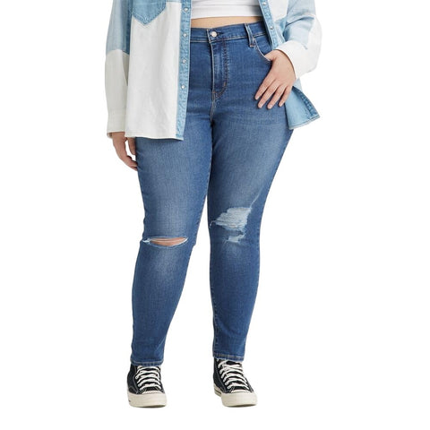 Levis Womens Plus Size 721 High Rise Skinny Jeans Straight Through Blue 24W